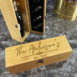 Engraved Wine Box - Wine Bottle Opener - Custom Wine Box - Anniversary Wine Box - Wine Gift for Couple - Personalized Wine Box - Wine Holder