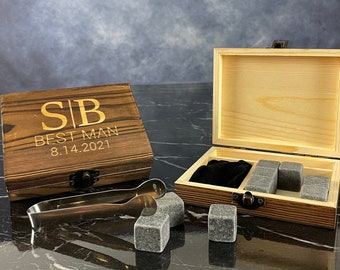 Whiskey Stones - Whiskey Rocks - Chilling Stones - Scotch Stones - Whiskey Stone Gift Set - Best Man Gift - Stones With Wood Box