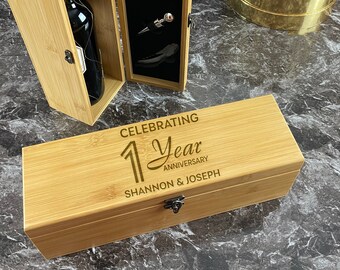 Engraved Wood Wine Box Gift Set: 1 Year Anniversary