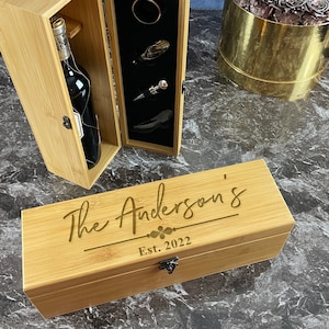 Engraved Wine Box - Wine Bottle Opener - Custom Wine Box - Anniversary Wine Box - Wine Gift for Couple - Personalized Wine Box - Wine Holder