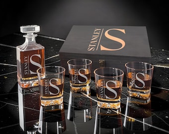 Whiskey Decanter Set With Glasses Wood Tray and Ice Bucket - Etsy
