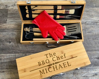 Ensemble barbecue personnalisé, ensemble barbecue, grillades personnalisées, ensemble barbecue personnalisé, outils barbecue, cadeau de grillades, cadeau de Noël, cadeaux pour lui