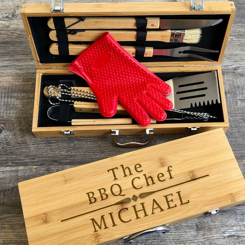Custom/personalized Laser Engraved BBQ Set Made From Bamboo Etsy