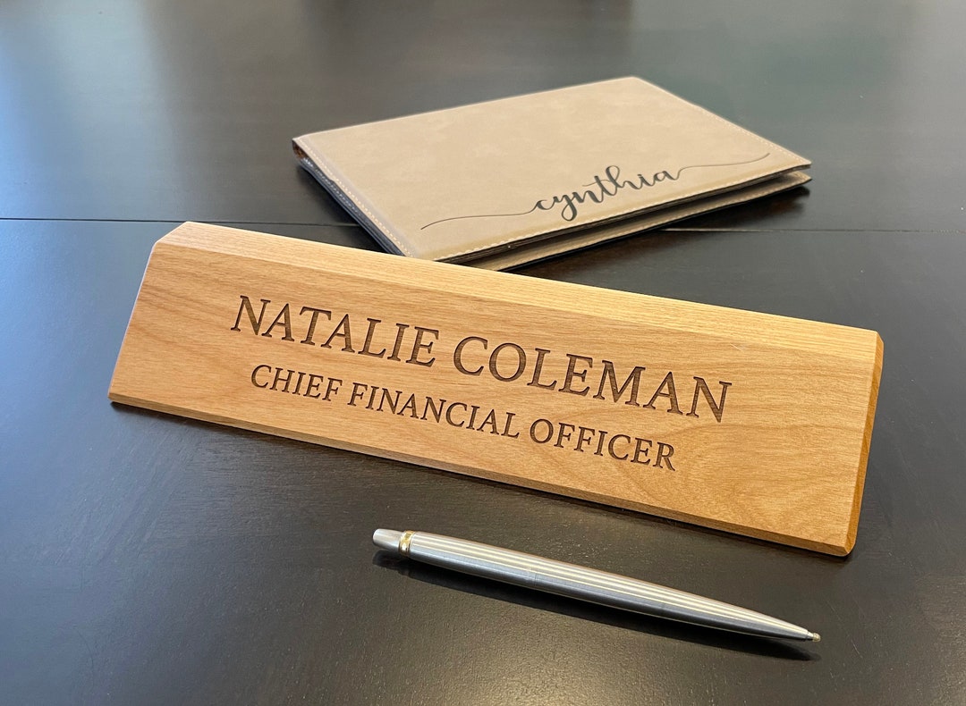 Personalized Wood Desk Nameplate With Laser Engraved Name and Title Etsy