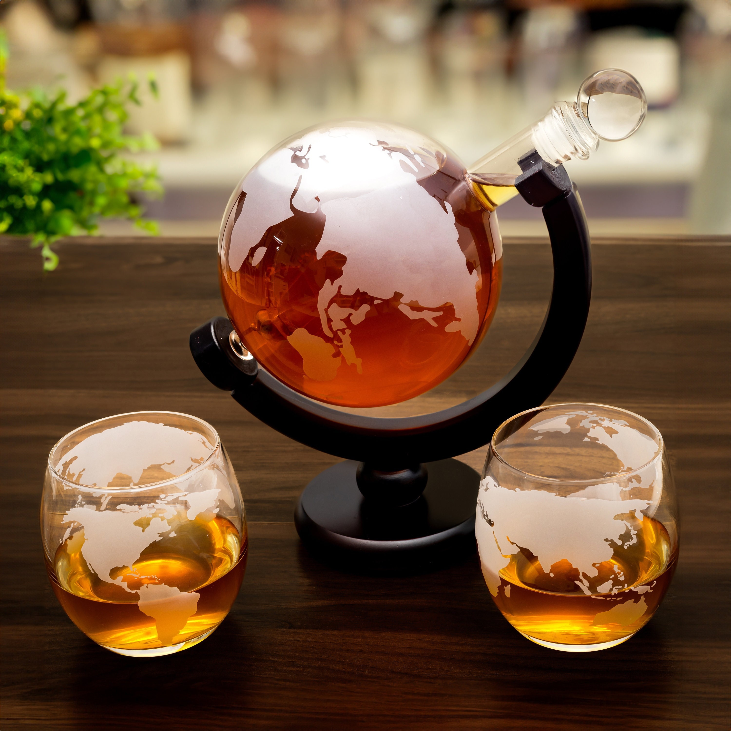 Antique Globe Whiskey Decanter Set Ship Design, Barware Gift