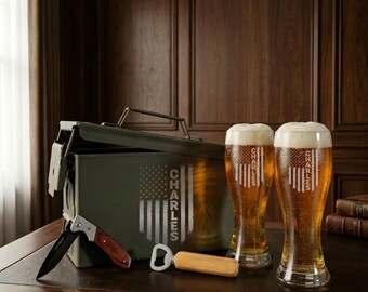 Ammo Box Gift Set with Engraved Beer Glasses