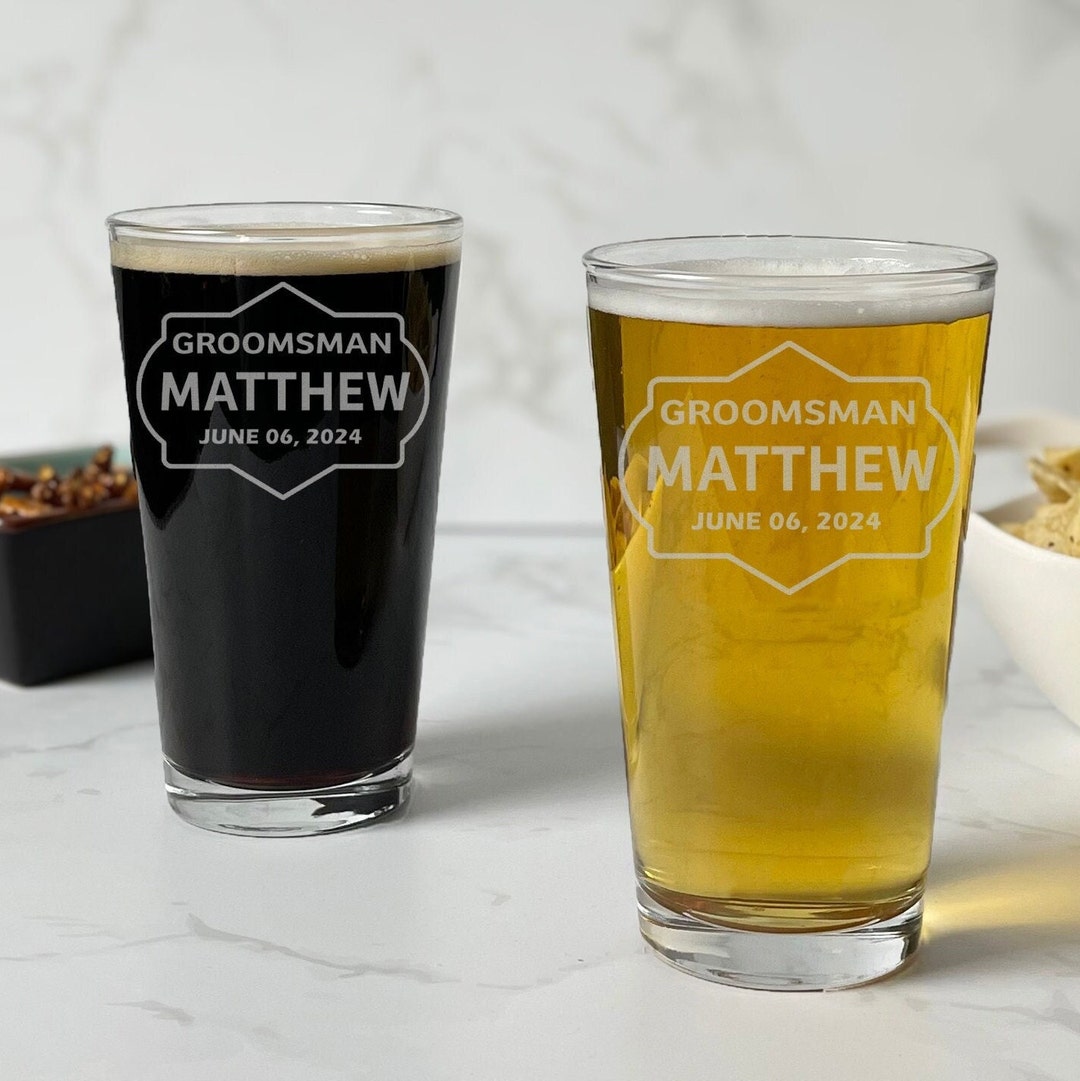 Custom Pint Glasses, Engraved Wedding Glasses, Groomsman Glass