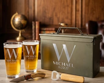 Groomsmen Gift Set | Personalized Ammo Can with Beer Glasses
