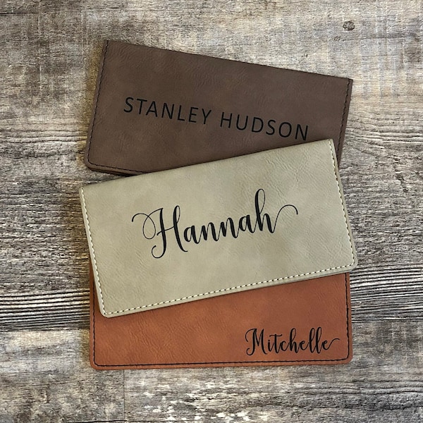 Personalized Leatherette Checkbook Cover: Laser Engraved Custom Wallet