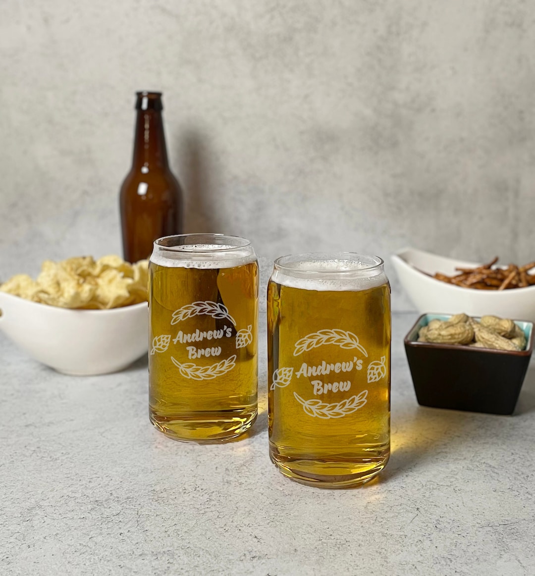 Set of 2 Laser Engraved Beer Glasses, Beer Gift, Custom Pint Glasses