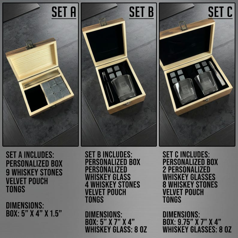 Personalized Whiskey Glass Set | Chilling Stones & Wooden Box | Groomsman Gift image 5