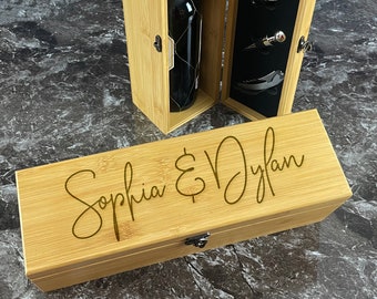 Personalized Wine Box, Wine Bottle Opener, Custom Wine Box, Anniversary Wine Box, Wine Gift for Couple, Wedding Gift, Wedding Favors