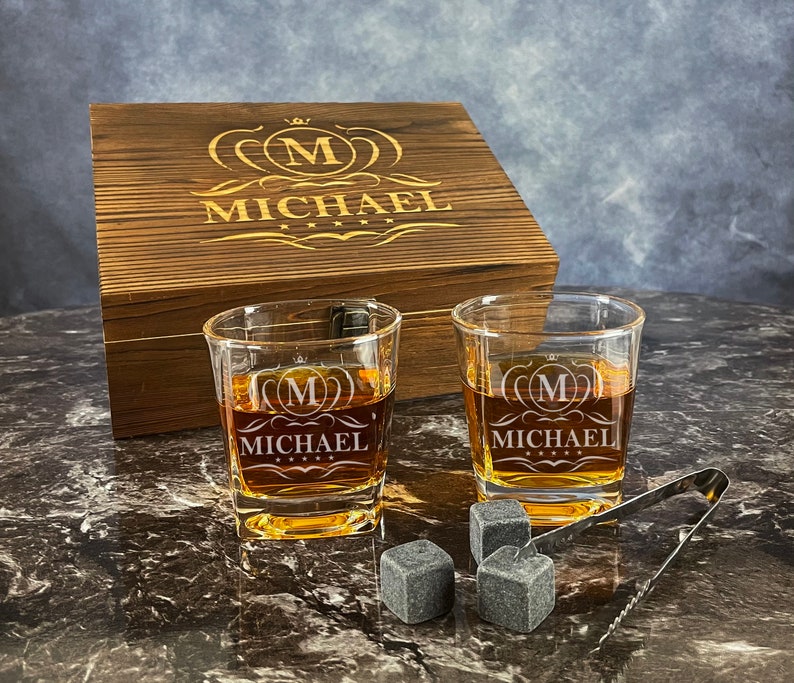Whiskey Glass Gift Set Whiskey Stones Chilling Stones Etsy