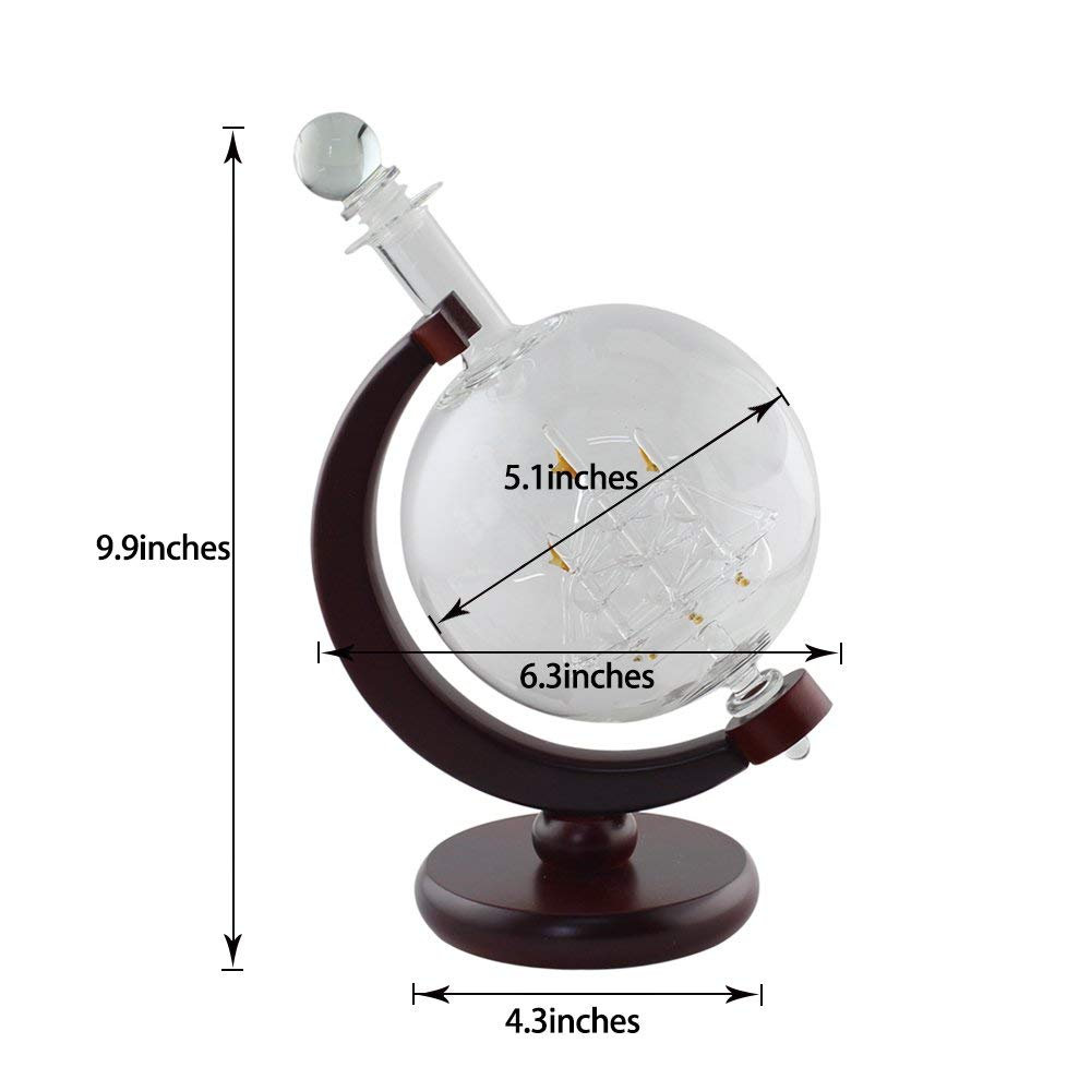 Globe Decanter Set with Two Engraved Square Glasses, Anniversary Gift for Him