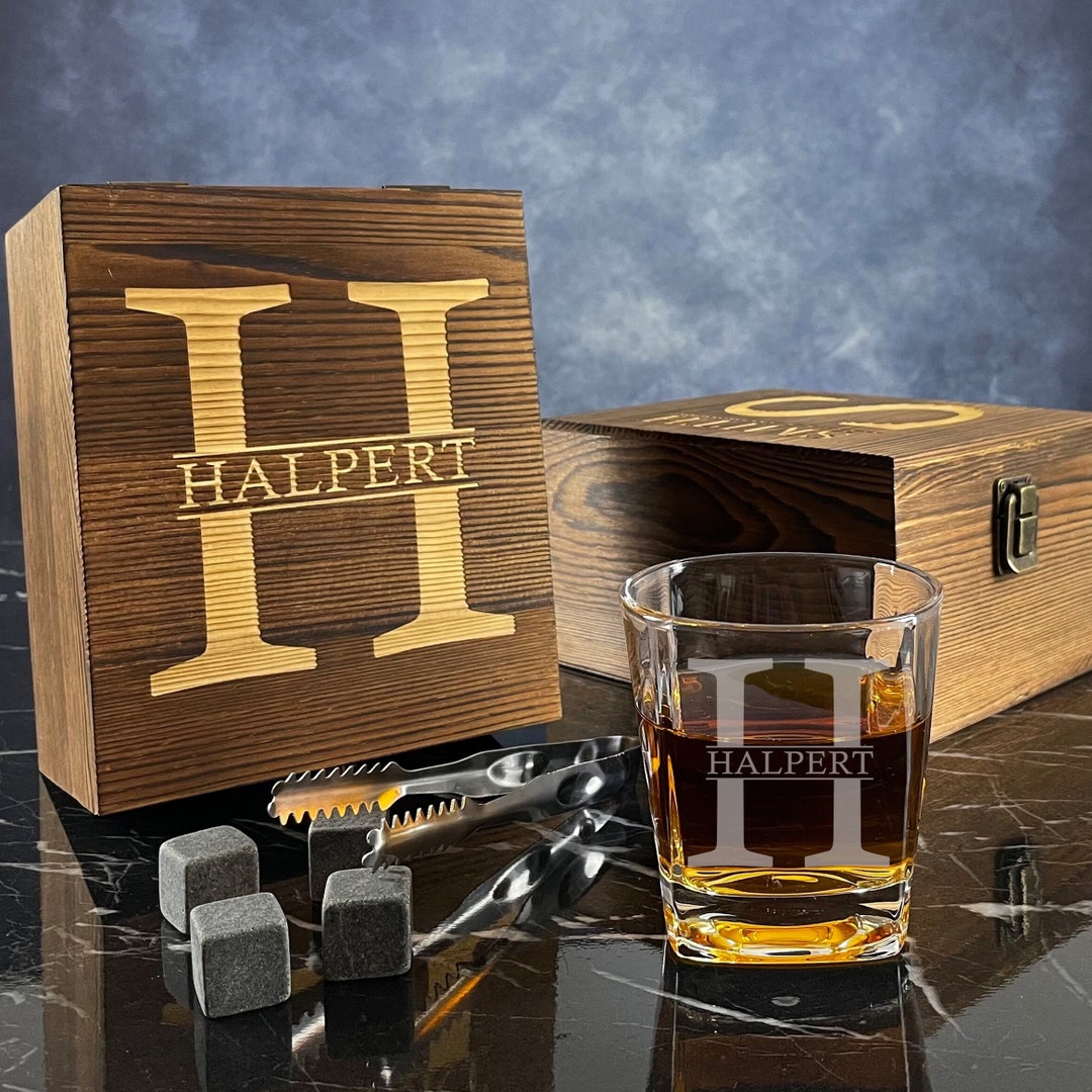 Personalized Whiskey Glasses Set With Stones, Engraved Old Fashioned