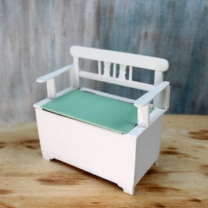 1:12 Scale Miniature Wooden Storage Bench - Handmade Dollhouse Furniture