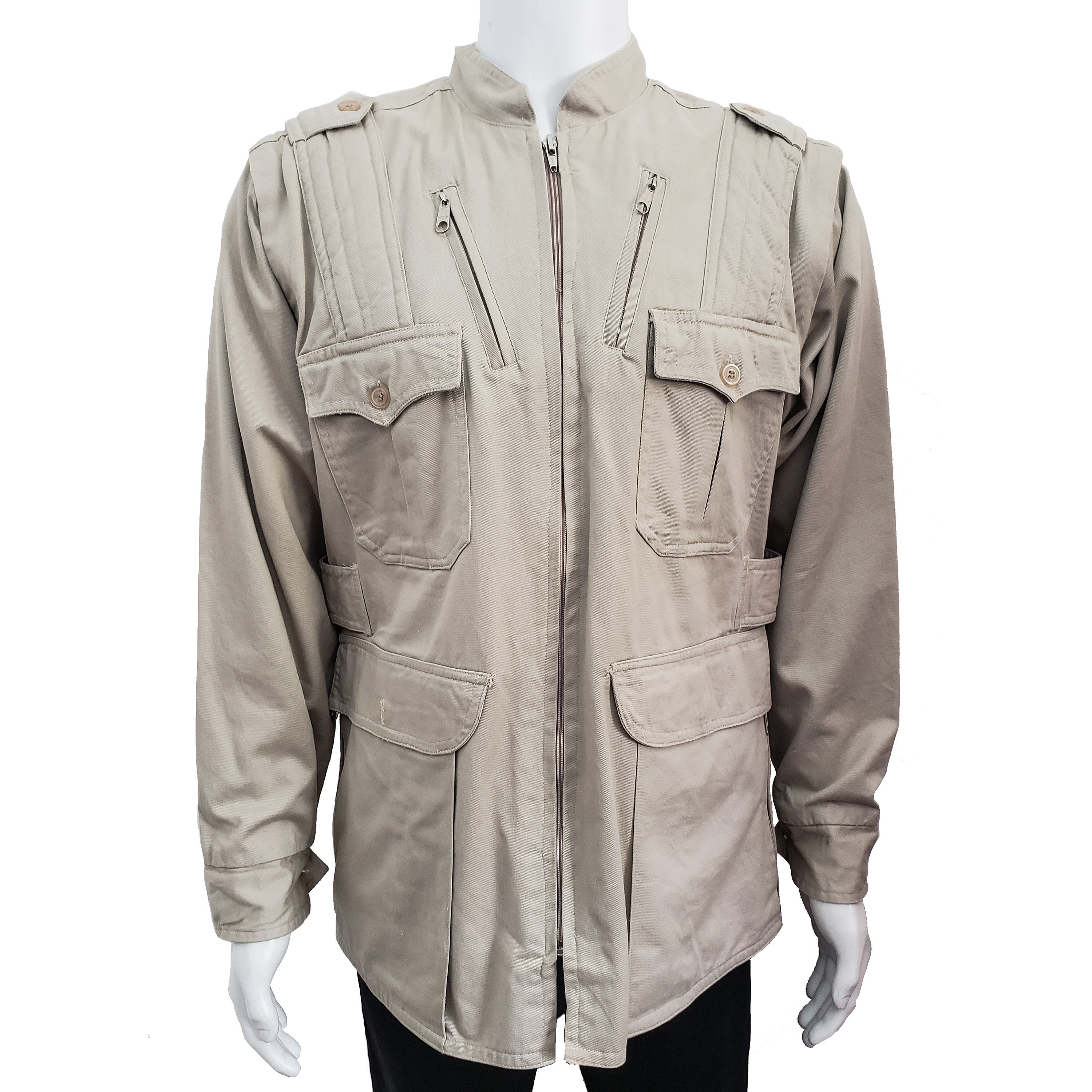 Khaki Safari Trailblazer Tactical Convertible Vest Jacket With Removable Sleeves
