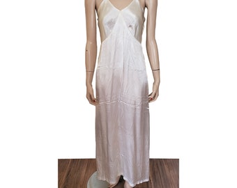 Vintage 30s 1930s White Liquid Satin Slip Dress Wedding Side Zip sz XS