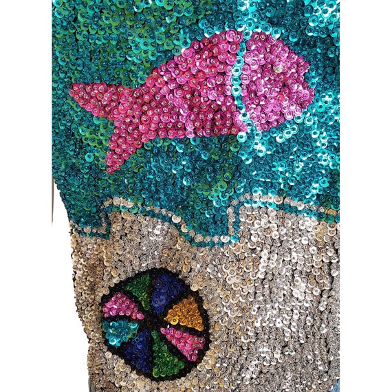 Vtg 1980s 80s SEQUINED VEST Waist Coat Beach Them… - image 6