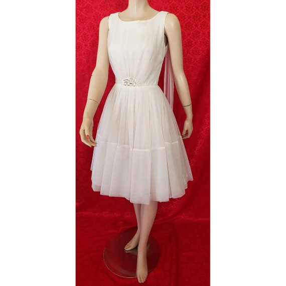 Vintage 50s Nylon Chiffon Party Dress Full Skirt … - image 7