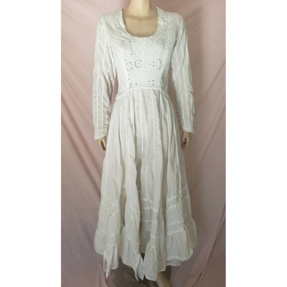 Vintage 70s White Cotton PRAIRIE DRESS Renaissance