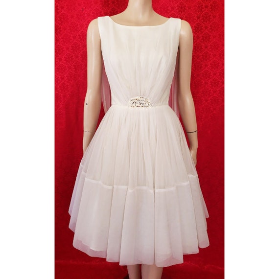 Vintage 50s Nylon Chiffon Party Dress Full Skirt … - image 2