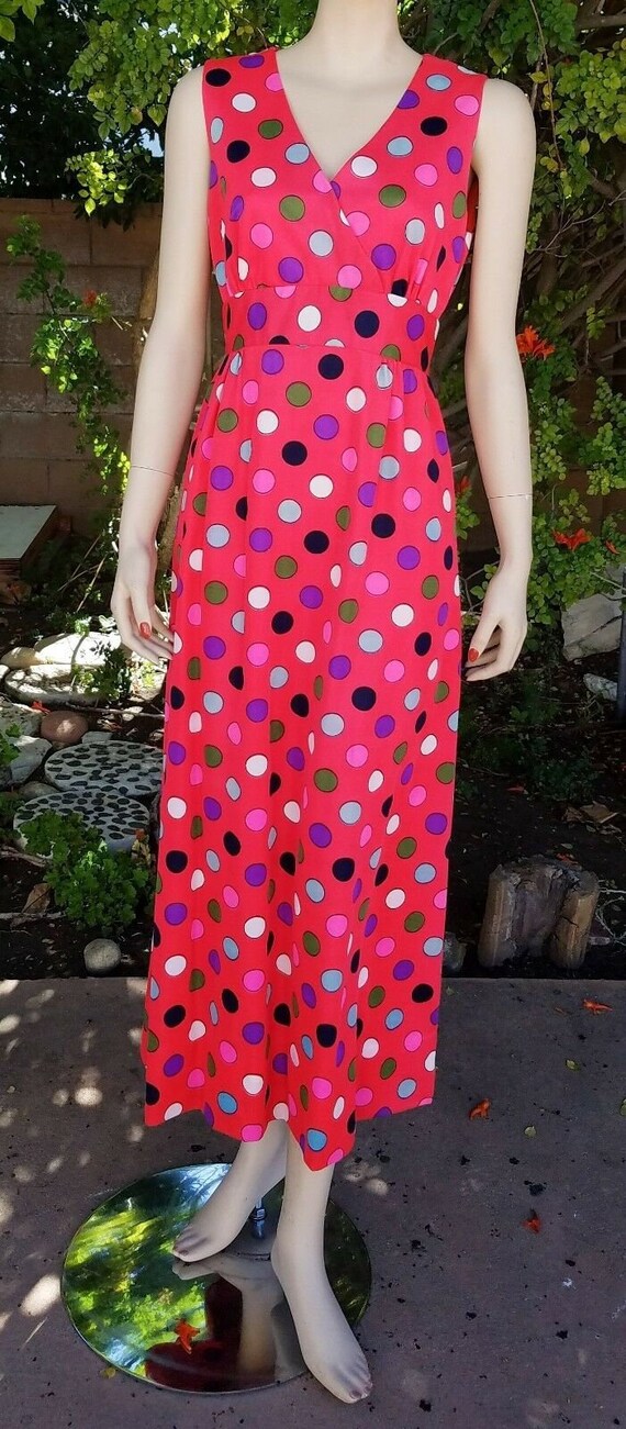 Very Mod Vintage 1960's MAXI DRESS, Hot Red Pink w