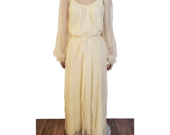 Vintage 70s Yellow Chiffon Maxi Prairie Dress sz 6/8