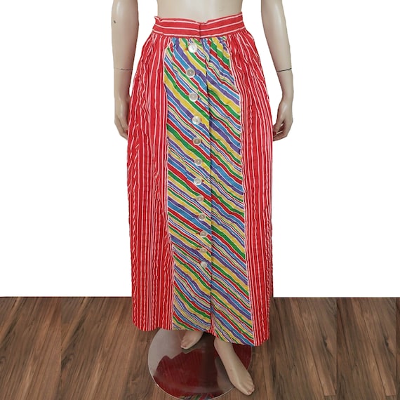 Vintage 60s 70s Colorful Cotton Maxi Skirt Oversi… - image 1