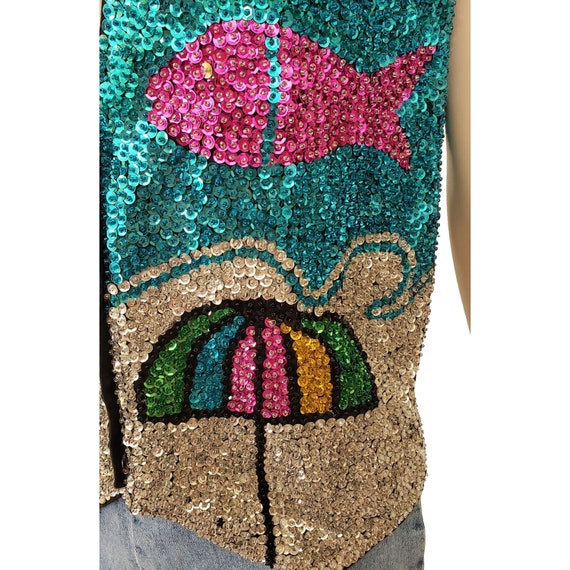 Vtg 1980s 80s SEQUINED VEST Waist Coat Beach Them… - image 5