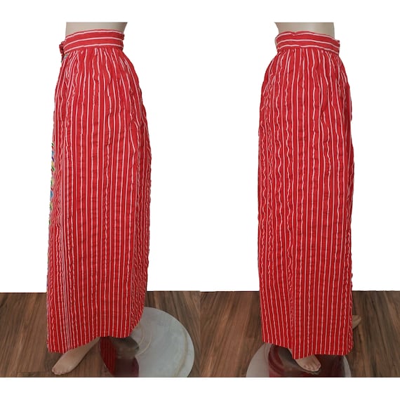 Vintage 60s 70s Colorful Cotton Maxi Skirt Oversi… - image 2