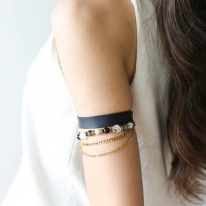Peace Arm Cuff, Upper Arm Bracelet, Leather Armband, Peace