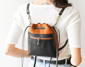 Brown Leather Backpack, Small Leather Purse, Women backpack, Travel backpack, Leather Crossbody Handbag, Pouch Bag