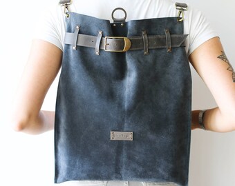 Gray Leather Backpack, Convertible Backpack Purse, Large Leather Backpack, Women Laptop Backpack, Suede Bag