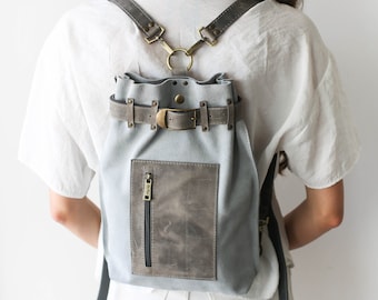 Leather Backpack Purse, Leather Backpack for Women, Leather Sling Backpack, Gray Suede Leather Shoulder Bag