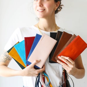 Portafoglio con cerniera, portafogli lunghi in pelle, portafoglio in pelle da donna, regalo in pelle, portafoglio per monete e carte, portafoglio Slim