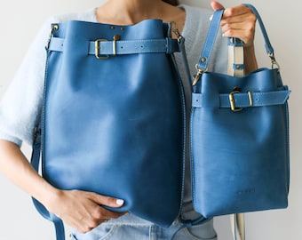 Blue Leather Bag, Leather backpack for women, Leather Crossbody Bag, Travel Bag