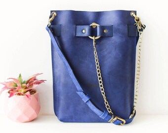 Sac à dos femme, Sac à dos en cuir, Sac à dos en cuir bleu, Sac à dos de voyage, Cadeau en cuir