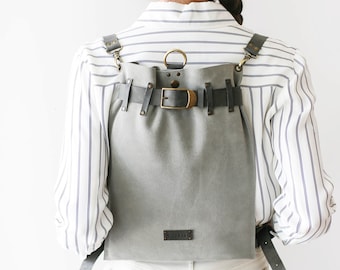 Gray Leather Bag, Gray Leather Backpack, Womens Backpack, Leather Purse, Travel Backpack, School Bag