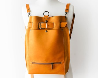 Leather Laptop Bag, Yellow Leather Backpack, Leather Bag for Women, Leather Backpack Purse, Leather Backpack