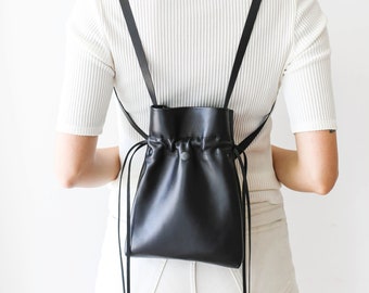 Small Leather Bag, Leather Backpack, Black Leather Backpack, Leather Accessories, Leather Purse, Small Backpack Purse