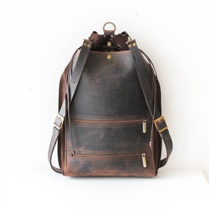 Men's Leather Backpack, Brown Leather Backpack, Laptop Backpack for Men and Women, Leather Rucksack, Minimalist Backpack