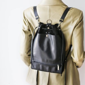 Black Leather Purse, Black Leather Backpack Purse, Black Leather Crossbody Bag, Black Leather Bag, Travel Backpack, Laptop Backpack