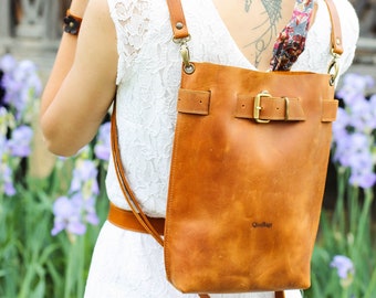 Lederen Crossbody Tas, Bruin Lederen Rugzak, Bruin Lederen Tas, Lederen Portemonnee, Rugzak Portemonnee voor Vrouwen