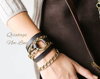 Dark Brown Wrap Bracelet, Leather Bracelet for Women, Christmas Gift for Her, Minimalist Bracelet, Cuff Bracelet