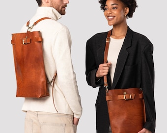 Sac à dos en cuir pour femme, sac à dos convertible, sac à dos sac à main, sac en cuir, sac à dos pour femme, sac à dos en cuir marron, cadeau en cuir