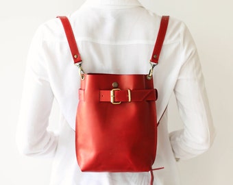 Sac à dos en cuir pour femmes, Sacs pour femmes, Sac à bandoulière en cuir rouge, Sac à bandoulière en cuir rouge avec chaîne,