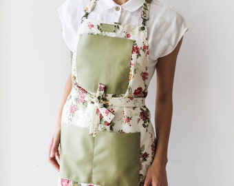 Aprons for Women, Retro Kitchen Apron, Canvas Leather Apron, Gardening Apron, Cute Cooking Apron, Anniversary Gift for Her