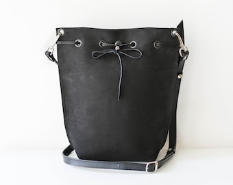 Black Leather Bag, Leather Bucket Bag, Leather Handbag, Small Leather Bag, Black Handbag