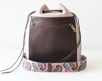 Small Leather Bag for Women, Mini Leather Backpack Purse, Leather Crossbody Backpack, Pink Leather Bag, Suede Pouch Bag